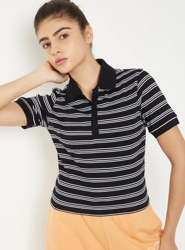Women Striped Sports Polo T-shirt